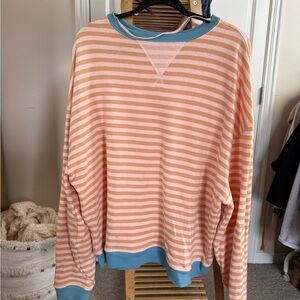 We The Free Peach and Blue Striped Sweater
